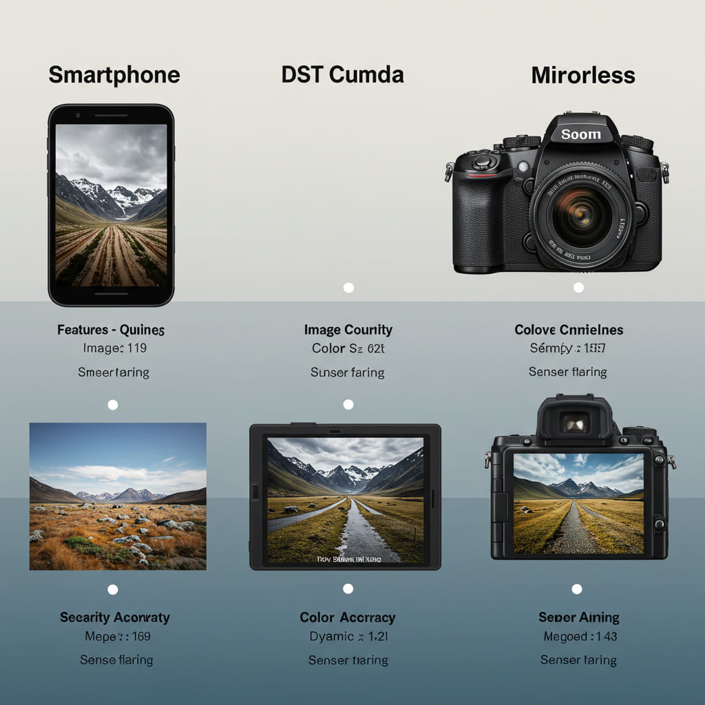 Comparativo entre celulares e câmeras com diferentes megapixels, ilustrando como sensor, lente e resolução afetam a qualidade da imagem.