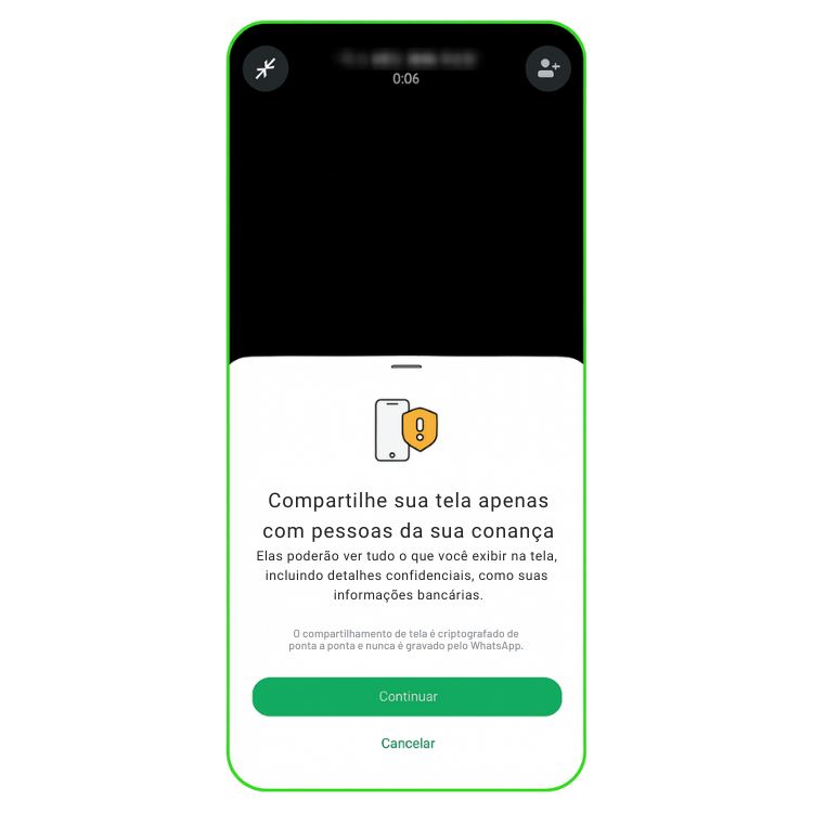 Imagem de alerta ao compartilhar a tela com desconhecidos