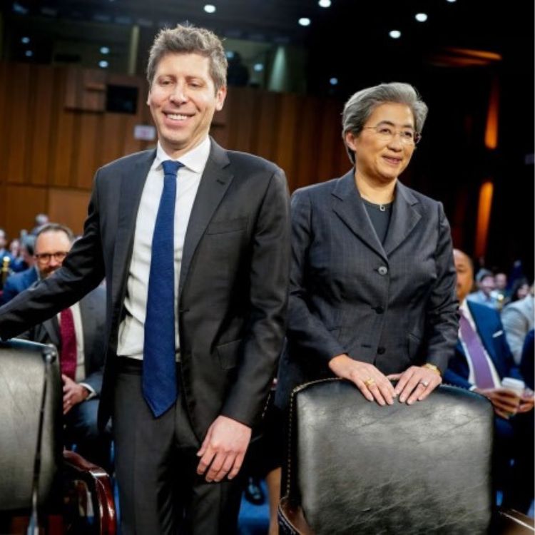 Sam Altman, CEO da OpenAI, e Lisa Su, CEO da Advanced Micro Devices, em uma audiência do comitê do Senado em maio. Foto: Nathan Howard/Bloomberg News